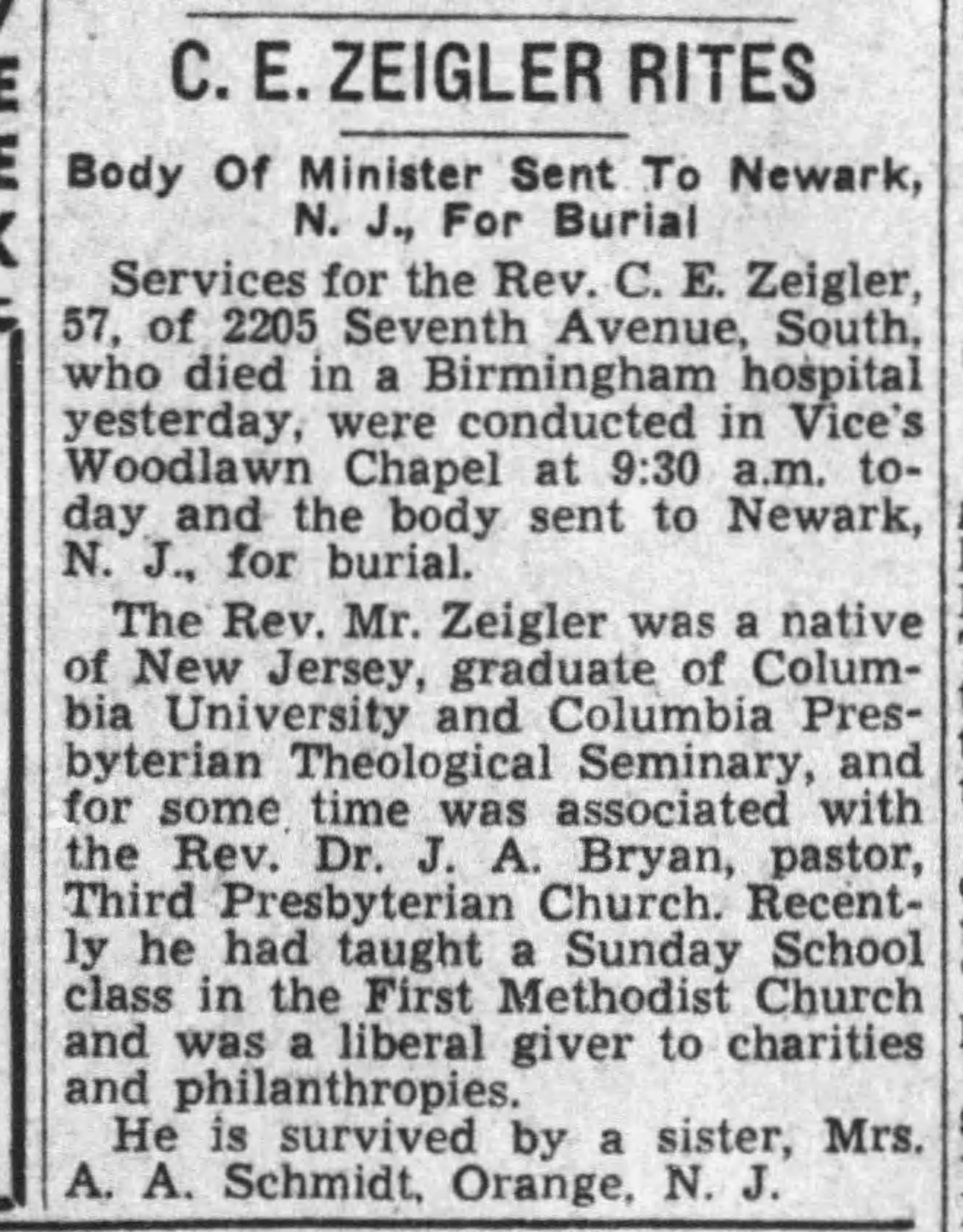 C.E. Zeigler obituary